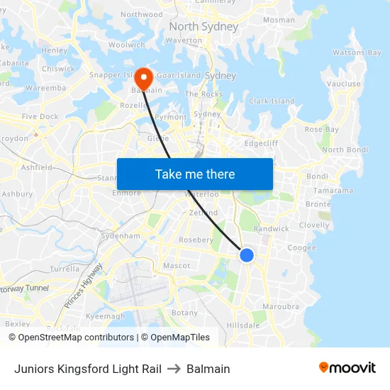 Juniors Kingsford Light Rail to Balmain map