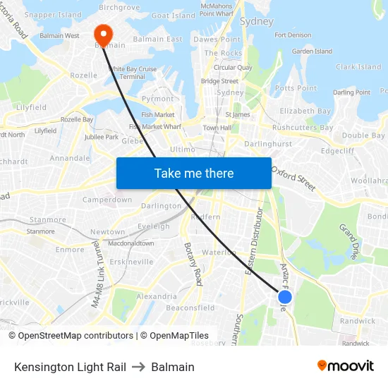 Kensington Light Rail to Balmain map