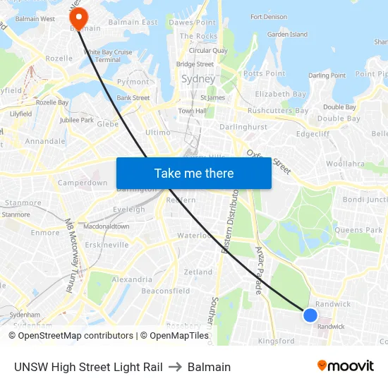 UNSW High Street Light Rail to Balmain map