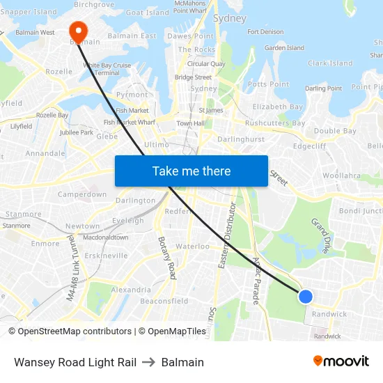 Wansey Road Light Rail to Balmain map