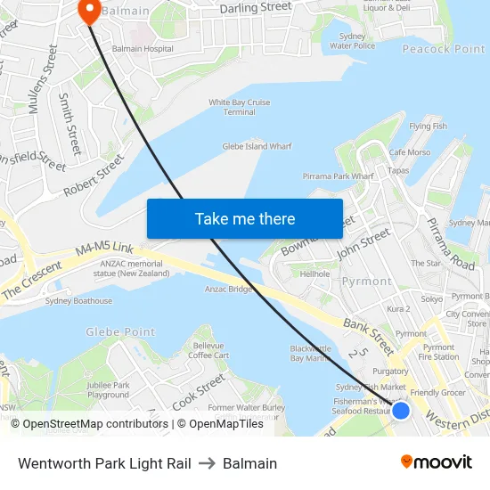 Wentworth Park Light Rail to Balmain map