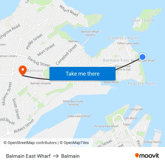 Balmain East Wharf to Balmain map