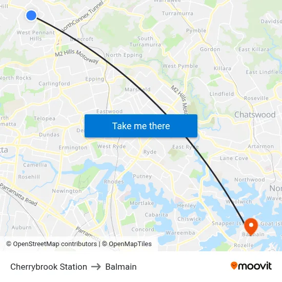 Cherrybrook Station to Balmain map