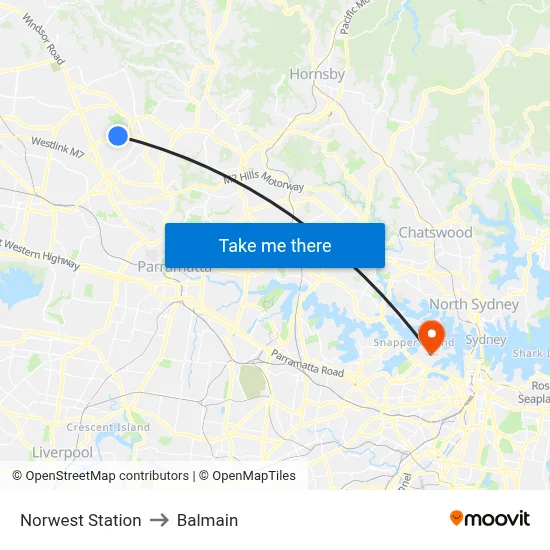 Norwest Station to Balmain map