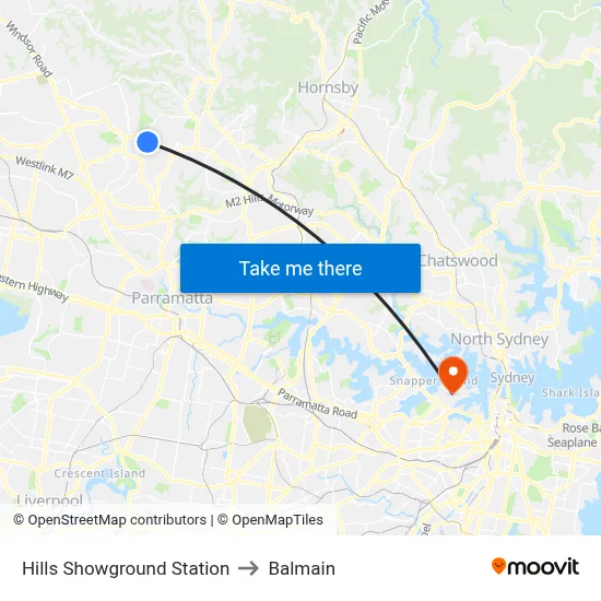 Hills Showground Station to Balmain map