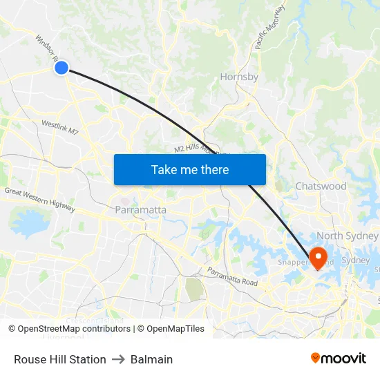 Rouse Hill Station to Balmain map