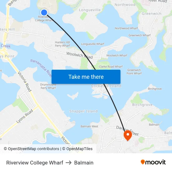 Riverview College Wharf to Balmain map