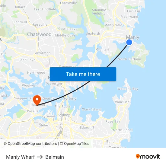 Manly Wharf to Balmain map