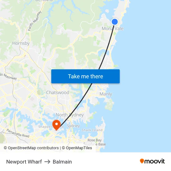 Newport Wharf to Balmain map