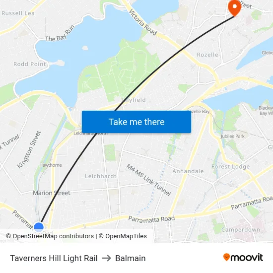 Taverners Hill Light Rail to Balmain map