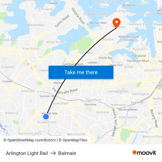 Arlington Light Rail to Balmain map