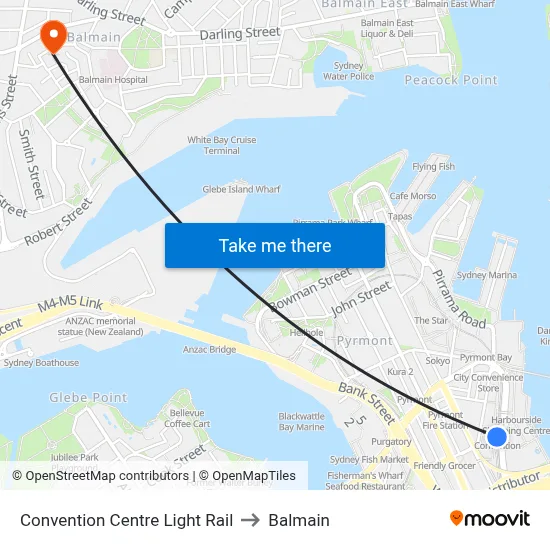 Convention Centre Light Rail to Balmain map