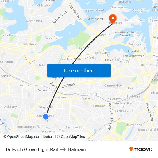 Dulwich Grove Light Rail to Balmain map