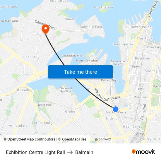 Exhibition Centre Light Rail to Balmain map