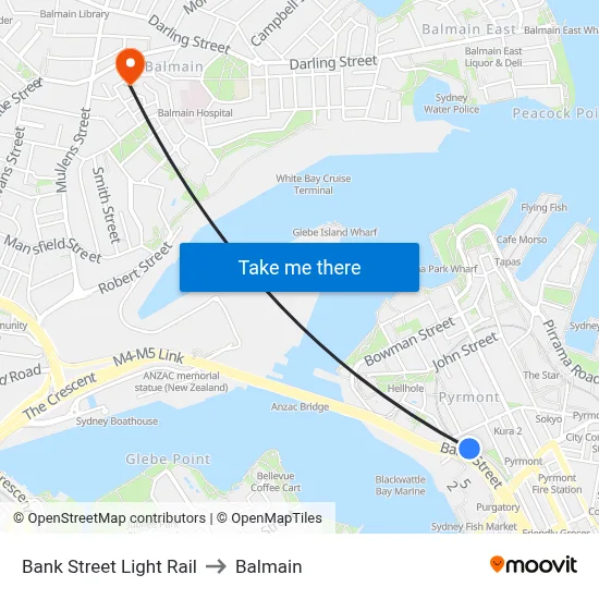 Bank Street Light Rail to Balmain map