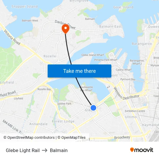 Glebe Light Rail to Balmain map