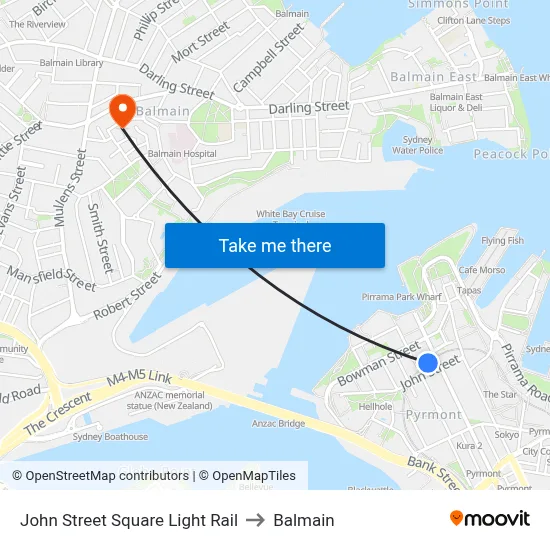 John Street Square Light Rail to Balmain map