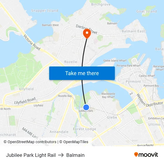 Jubilee Park Light Rail to Balmain map