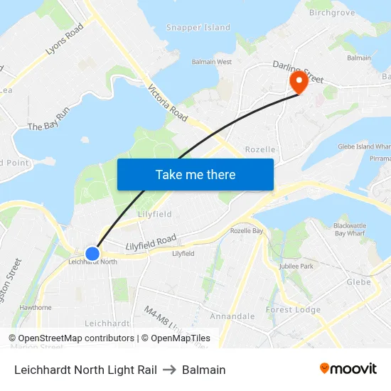 Leichhardt North Light Rail to Balmain map