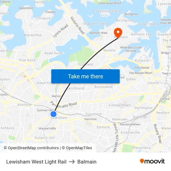 Lewisham West Light Rail to Balmain map