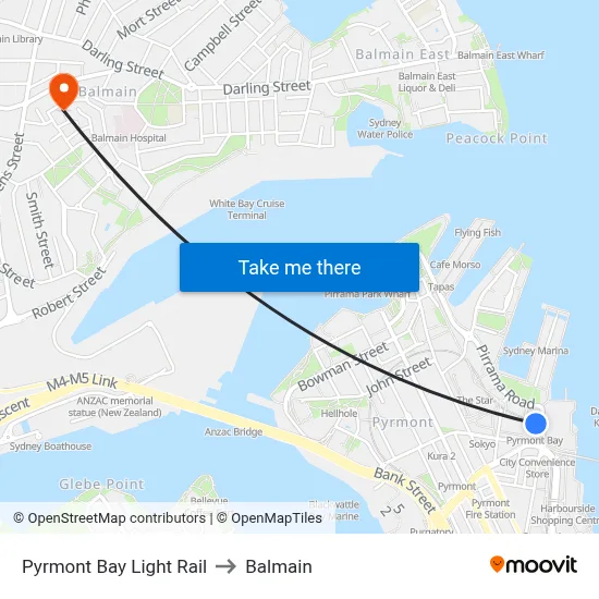 Pyrmont Bay Light Rail to Balmain map
