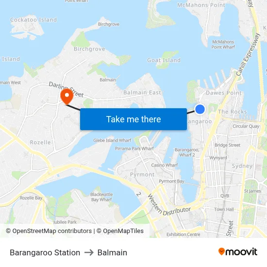 Barangaroo Station to Balmain map