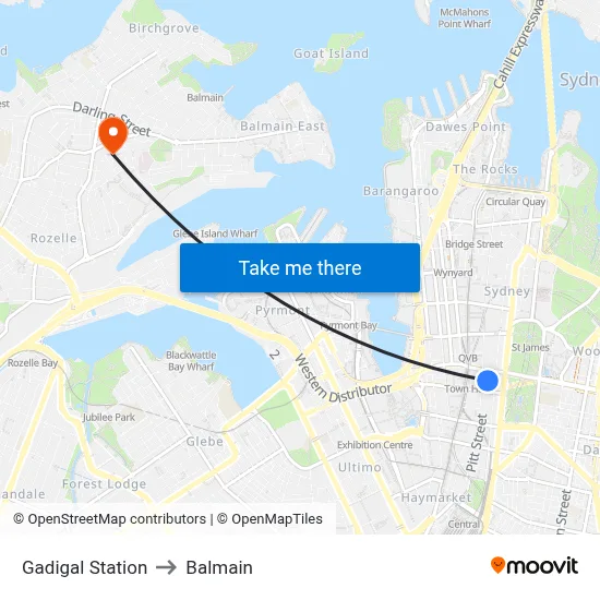 Gadigal Station to Balmain map