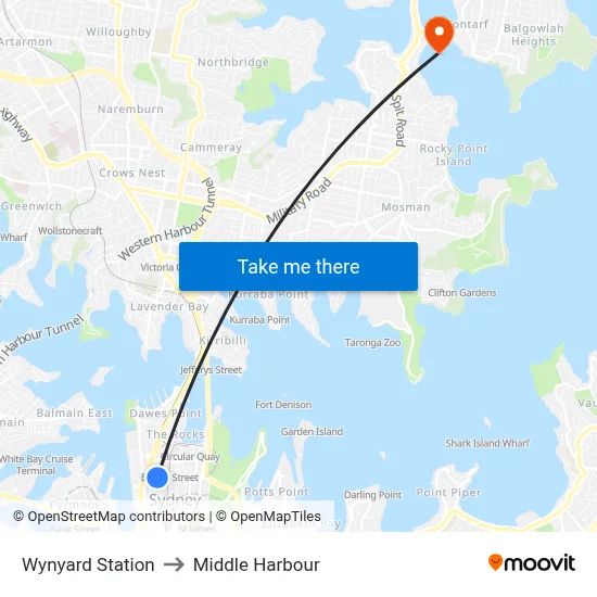 Wynyard Station to Middle Harbour map