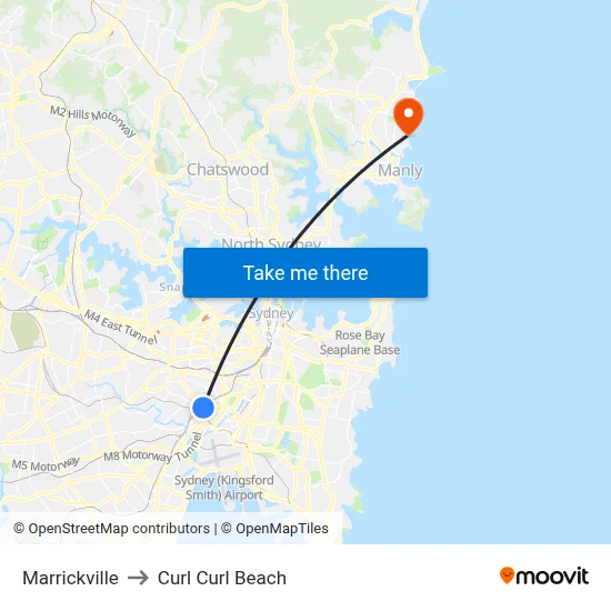 Marrickville to Curl Curl Beach map