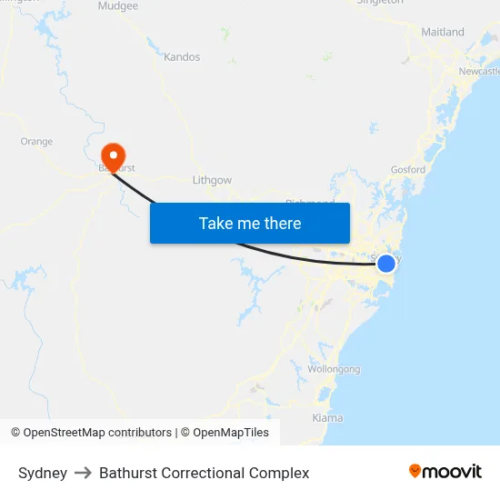 Sydney to Bathurst Correctional Complex map