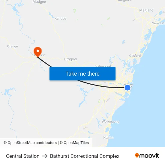 Central Station to Bathurst Correctional Complex map