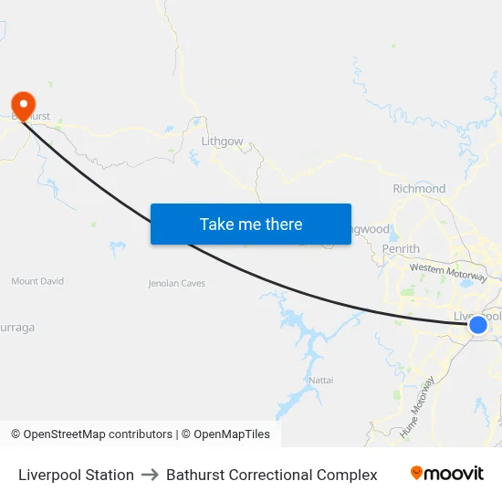 Liverpool Station to Bathurst Correctional Complex map