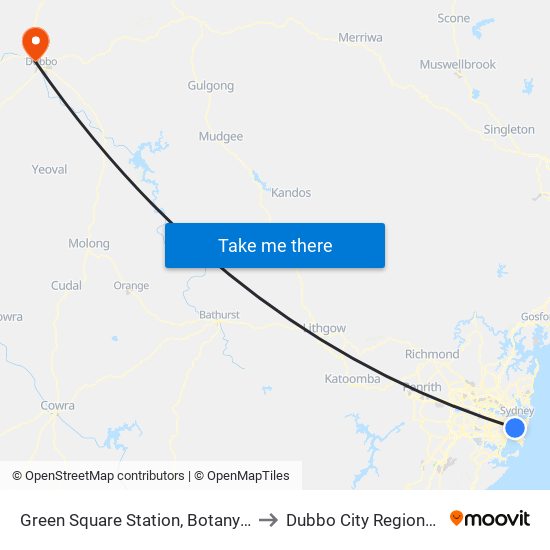 Green Square Station, Botany Rd, Stand C to Dubbo City Regional Airport map