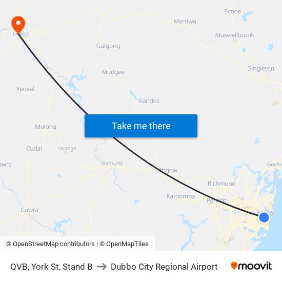 QVB, York St, Stand B to Dubbo City Regional Airport map