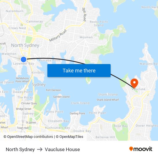 North Sydney to Vaucluse House map