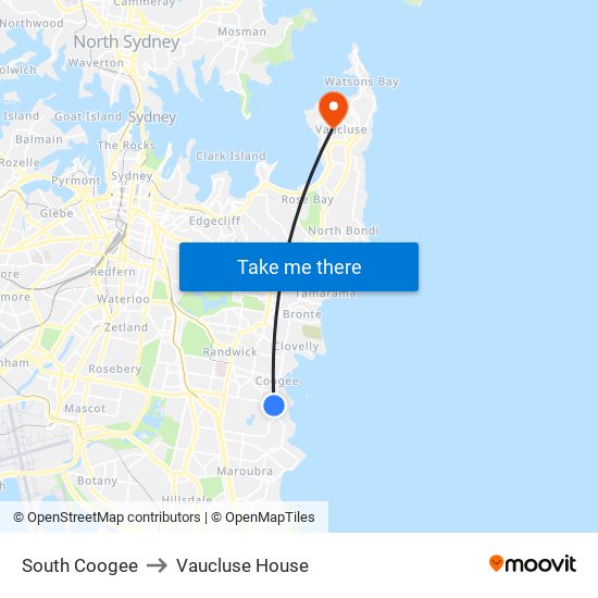 South Coogee to Vaucluse House map