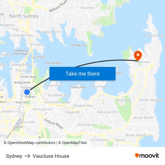 Sydney to Vaucluse House map