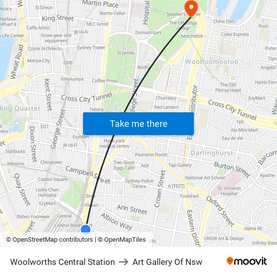 Woolworths Central Station to Art Gallery Of Nsw map