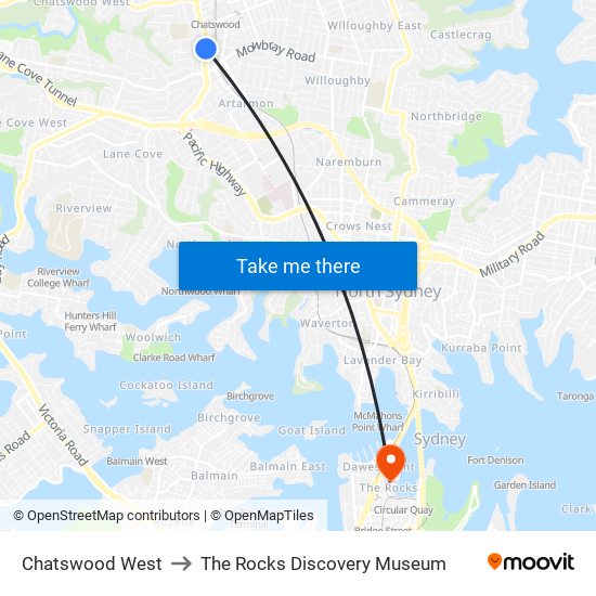 Chatswood West to The Rocks Discovery Museum map