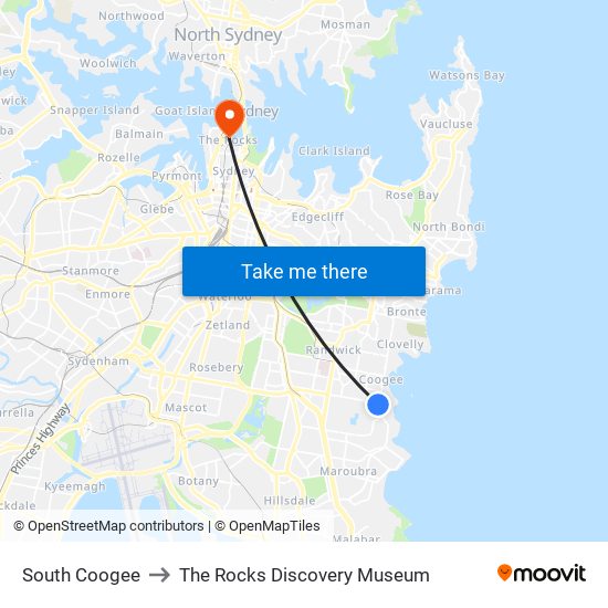 South Coogee to The Rocks Discovery Museum map