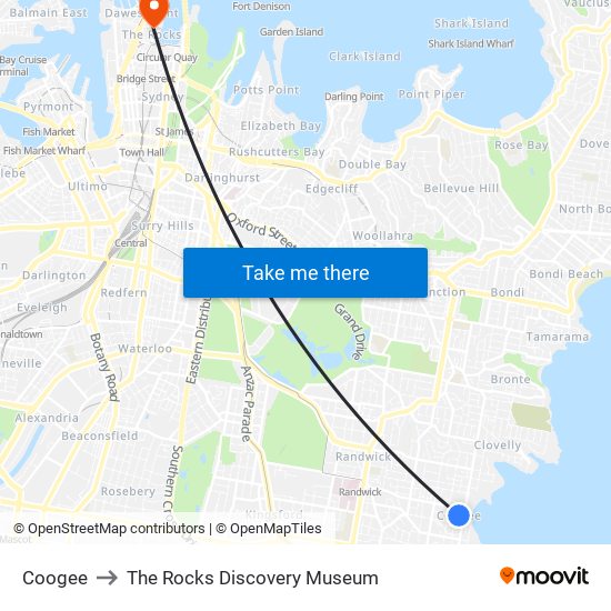 Coogee to The Rocks Discovery Museum map