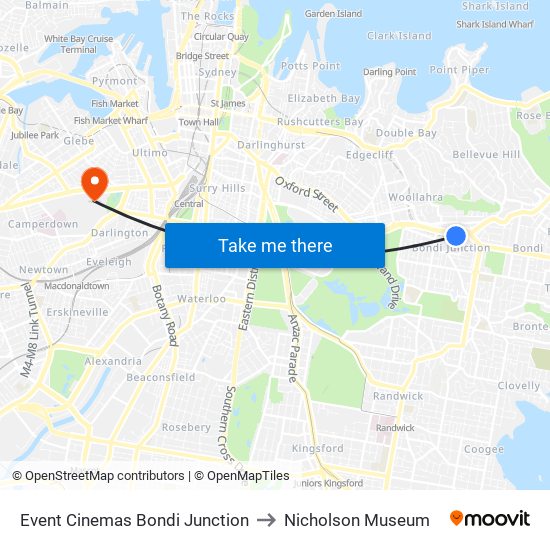 Event Cinemas Bondi Junction to Nicholson Museum map