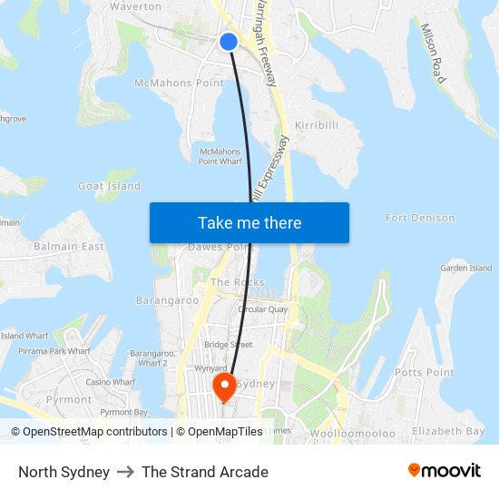 North Sydney to The Strand Arcade map