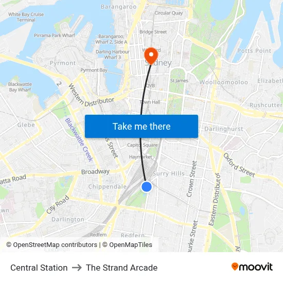 Central Station to The Strand Arcade map