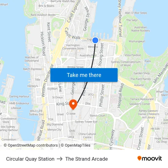 Circular Quay Station to The Strand Arcade map