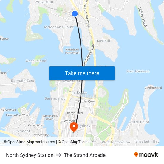 North Sydney Station to The Strand Arcade map