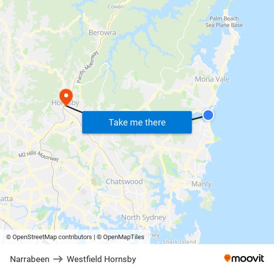 Narrabeen to Westfield Hornsby map