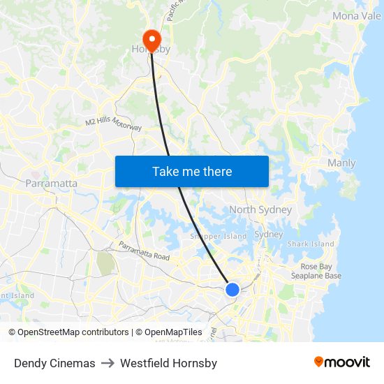 Dendy Cinemas to Westfield Hornsby map