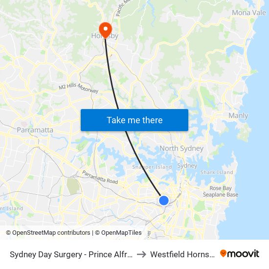 Sydney Day Surgery - Prince Alfred to Westfield Hornsby map