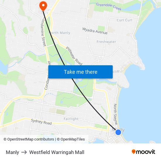 Manly to Westfield Warringah Mall map
